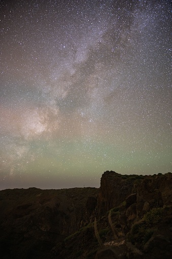 A stunning nighttime landscape with a beautiful starlit sky. Island of La Palma, Spain