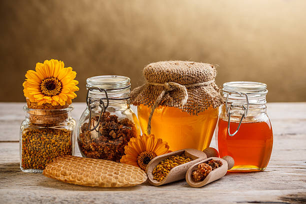 Honey and pollen stock photo