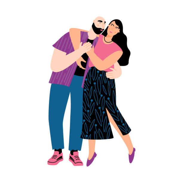 ilustraciones, imágenes clip art, dibujos animados e iconos de stock de hombre y mujer abrazándose - love romance cartoon heterosexual couple