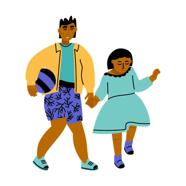 Vector illustration of Brother and sister holding hands