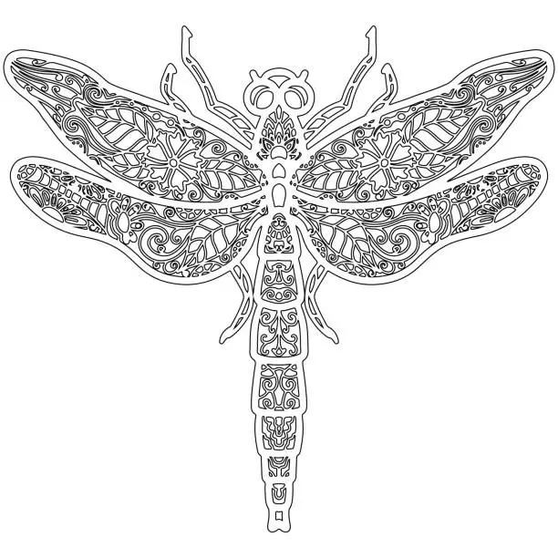 Vector illustration of Insect 14, hand drawn, dragonfly isolated on white background.