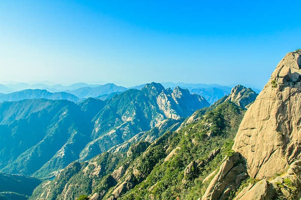 montañas huangshan y árboles - huangshan mountains fotografías e imágenes de stock