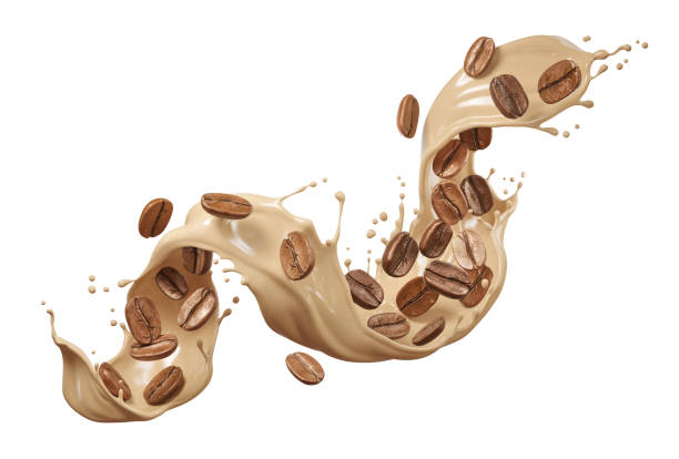 istock Milk coffee splash with Coffee Bean falling, 3d illustration. 1777944716