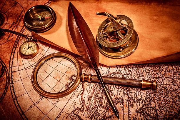istock Vintage magnifying glass lies on an ancient world map 177794645