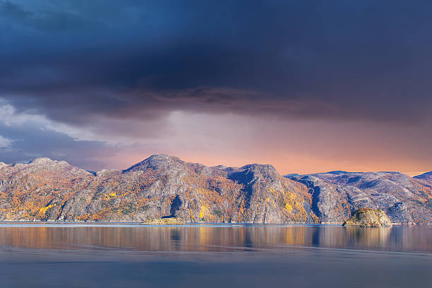 Idyllic sunset at Arctic Ocean stock photo