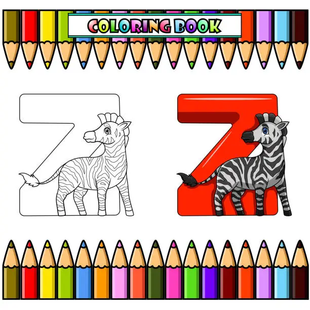 Vector illustration of Z letter for zebra for coloring book