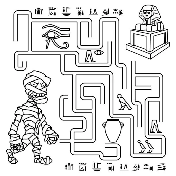 Vector illustration of Labyrinth. You need to find the path of the terrible mummy to the sarcophagus