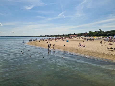 Sopot, Poland – July 29, 2023: The beach of Sopot, on the Polish coast of the Baltic Sea.