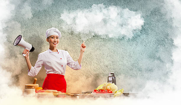 istock Asian female cook holding megaphone 177796478