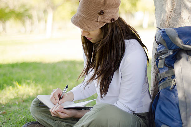 istock Woman writing on travel journal 177796637