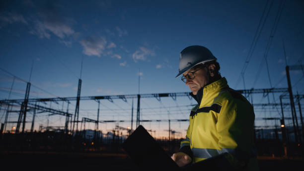 istock Dedicated Male Electrical Engineer Using Laptop Against Blue Sky During Twilight 1777966538