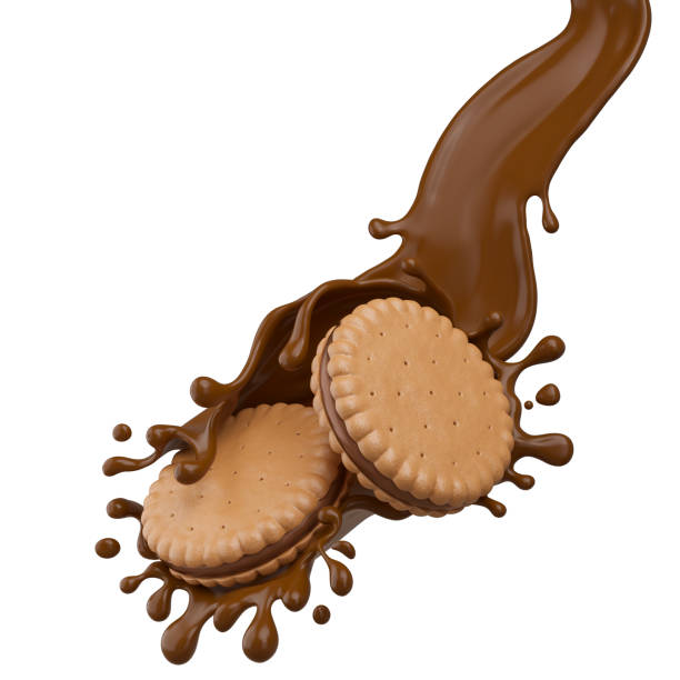 istock Sandwich cookies with Milk and chocolate splash. 1777966563