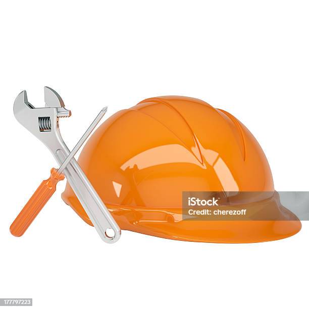 Casco Destornillador Llave Y Foto de stock y más banco de imágenes de Accesorio de cabeza - Accesorio de cabeza, Casco - Herramientas profesionales, Casco Duro