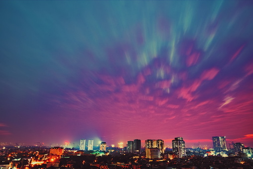 Purple sunset with beautiful cloud over Hanoi