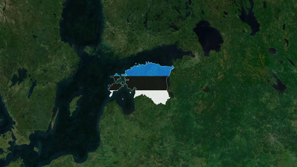 estonia explorer: флаг country identification maps - satellite view topography aerial view mid air стоковые фото и изображения