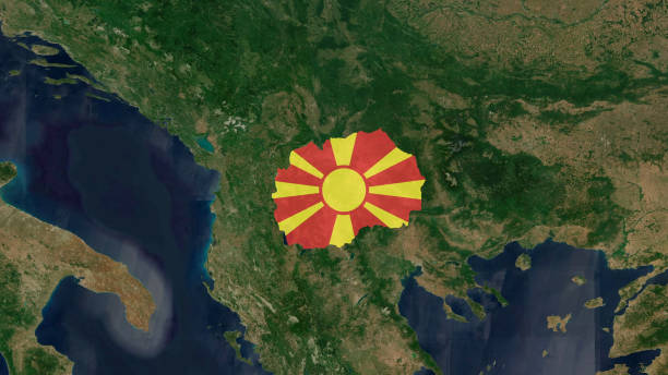 explorador de macedonia del norte: mapas de identificación de países bandera - satellite view topography aerial view mid air fotografías e imágenes de stock