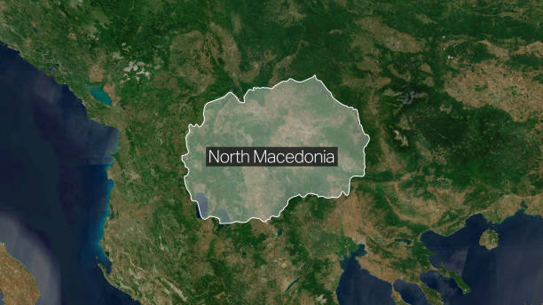 explorador de macedonia del norte: mapas de identificación de países bandera - satellite view topography aerial view mid air fotografías e imágenes de stock