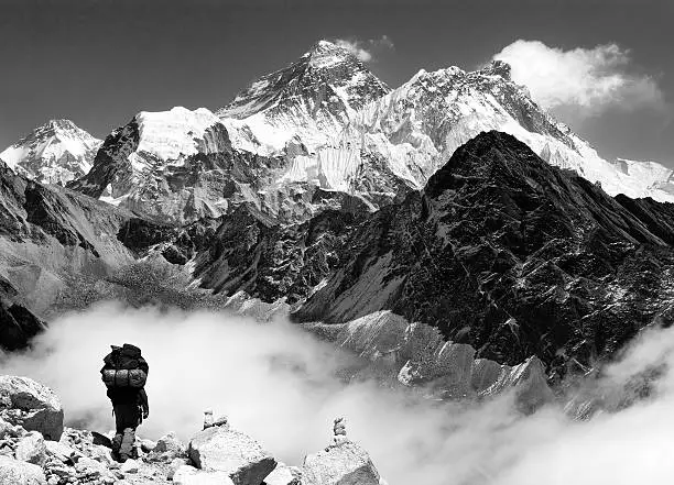 view of Everest from Gokyo with tourist on the way to Everest - Nepal