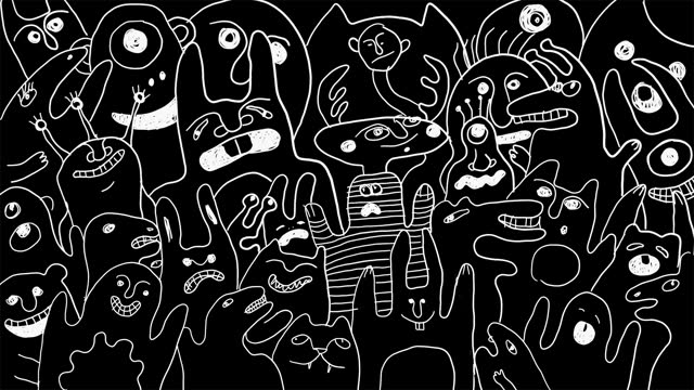 hand drawing doddle animation of crowd of creatures
