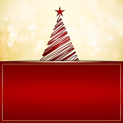 Xmas halved divided wallpaper with two divisions or partitions- Red colored abstract tree with a shining star over golden blinking lights or glitter background and the other half plain solid maroon blank for copy space. Can be used as Xmas , New Year day, season's celebrations and party theme backdrops, wallpapers, gift wrapping paper sheet, banners, posters and festive greeting cards.