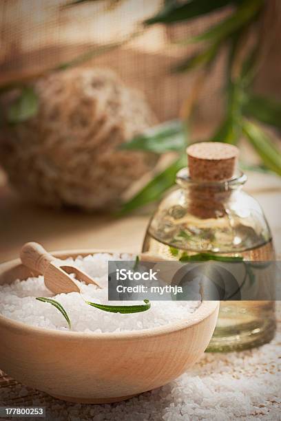 Spa Setting With Bath Salt And Soap Stock Photo - Download Image Now - Alternative Therapy, Backgrounds, Bamboo - Material