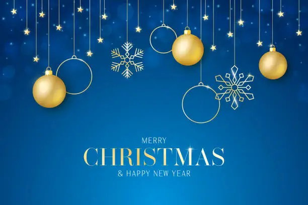 Vector illustration of Merry Christmas and Happy New Year card with Christmas ornaments