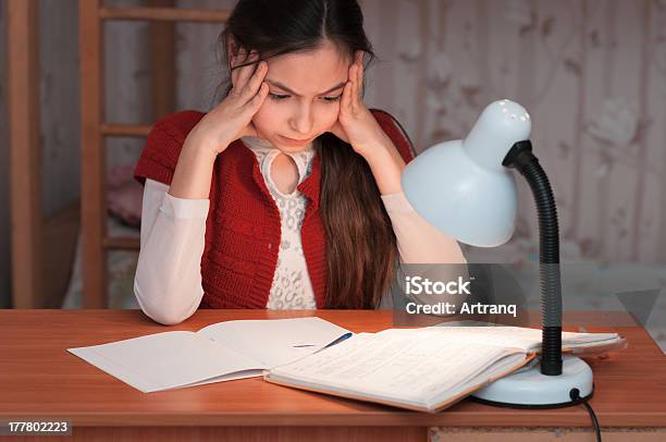 Girl Was Very Tired To Do Homework Stock Photo - Download Image Now - Beautiful People, Beauty, Child