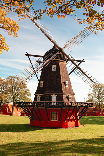 Old windmill located in Churchill Park in Copenhagen, Denmark