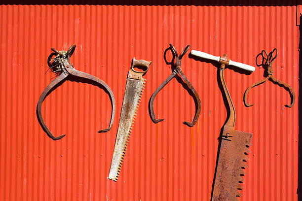 outils de l'agriculture - saw old fashioned mechanic antique photos et images de collection