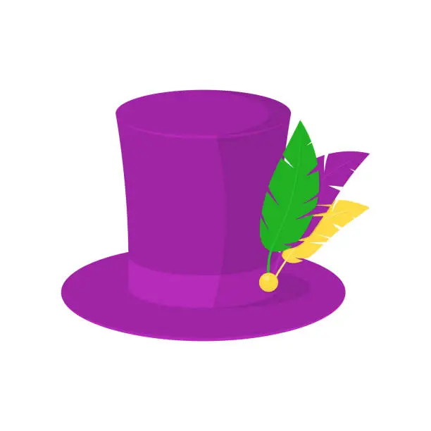 Vector illustration of Mardi gras cylinder hat with feathers vector illustration on a white background