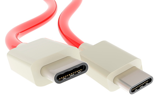 USB-C charging data cable, 3D rendering isolated on white background