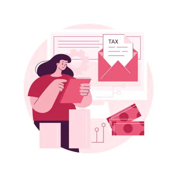 Vector illustration of Desktop tax filing software abstract concept vector illustration.