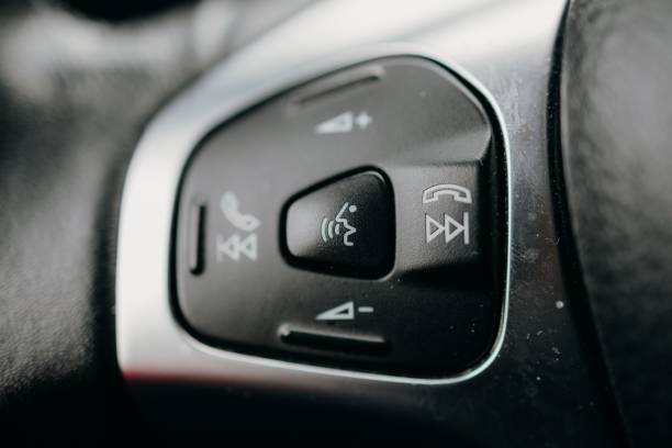 istock Black and silver automotive side button with volume and call buttons 1778042663