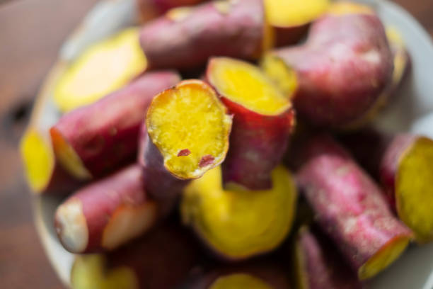 Steamed sweet potatos.