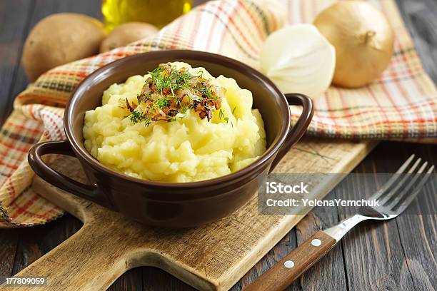 Mashed Potato With Roasted Onion And Fresh Dill Stock Photo - Download Image Now - Mashed Potatoes, Appetizer, Boiled