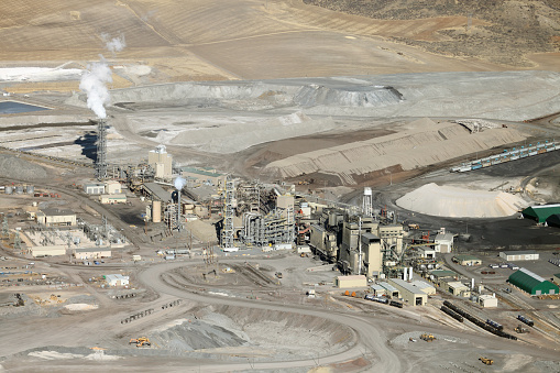 An aerial view of the conveyor at an open pit phosphate mine