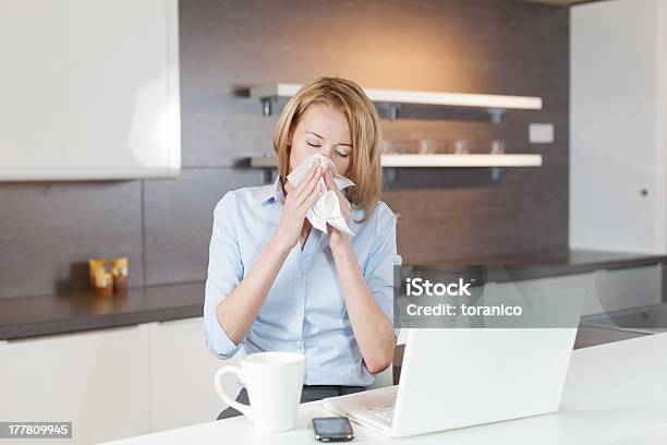 Woman In Kitchen Stock Photo - Download Image Now - Adult, Allergy, Cold And Flu