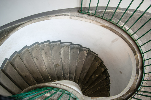 Circular Stairway ( built in 1869) going up to the lens area of the Point Arena Lighthouse, Point Arena, Northern California,