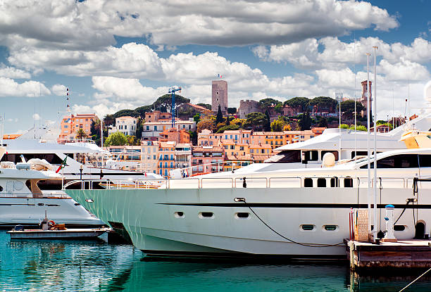 View of Le Suquet- the old town and Port Le Vieux of Cannes, France