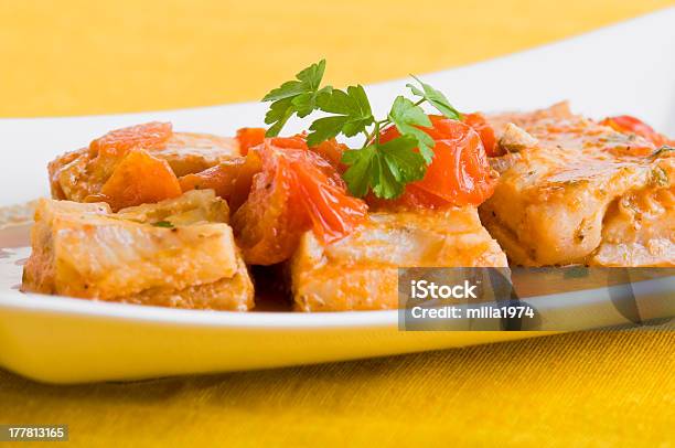 Fish And Cherry Tomatoes Stock Photo - Download Image Now - Cherry Tomato, Close-up, Cod