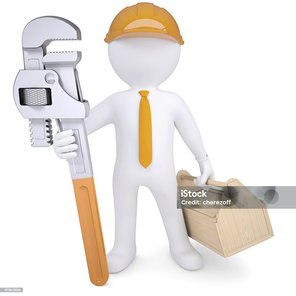 3 d Mann mit Helm mit pipe wrench und eine tool-box - Lizenzfrei Abstrakt Stock-Foto