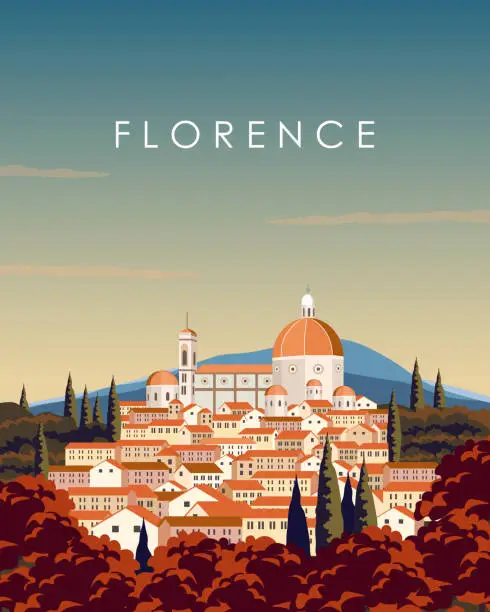 Vector illustration of Florence Italy poster postcard, vertical banner