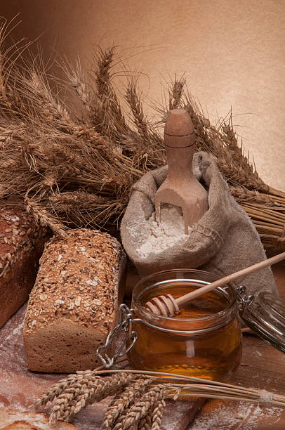 Rolls and bread with flour, cereals