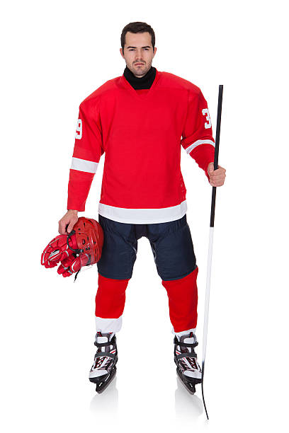 istock Professional hockey player posing with helmet removed 177815121