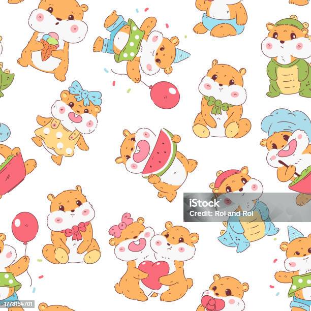 Hamster Pattern Background Hamsters Vector Cartoon Seamless Pattern Background For Wallpaper ...