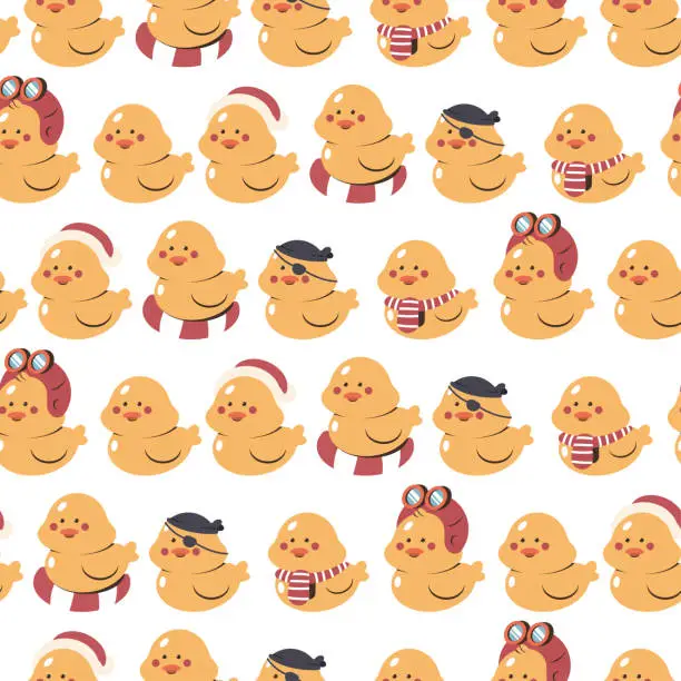 Vector illustration of Bathroom yellow duck vector cartoon seamless pattern background for wallpaper, wrapping, packing, and backdrop.