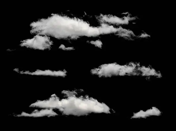 White isolated clouds. Cutout extracted clouds