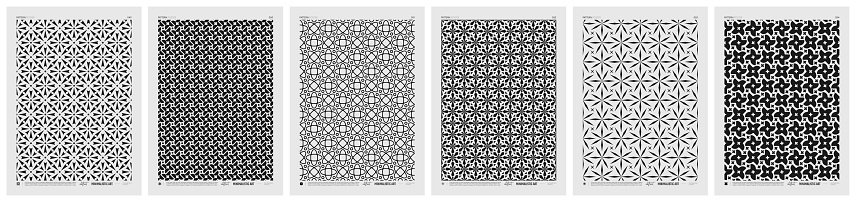 Abstract vector Minimalistic Posters with geometric pattern, Black and White rhythmic repeating texture, creative modern artwork with typically repeated element various shapes, set 9