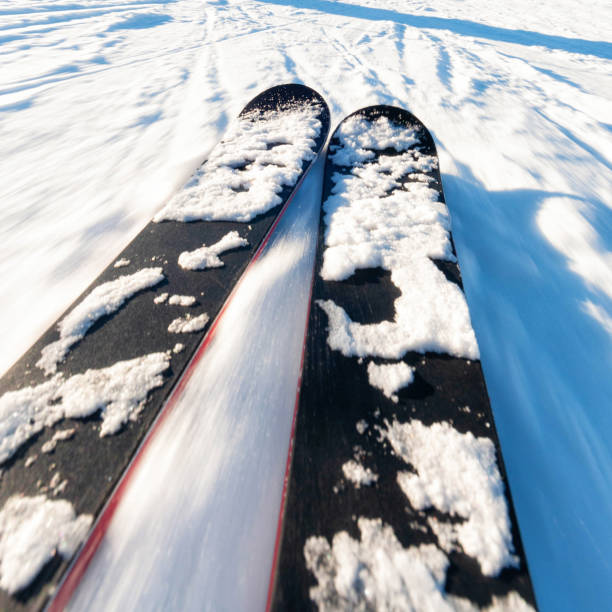 Winter season, mountains and ski equipments in Dolomiti.