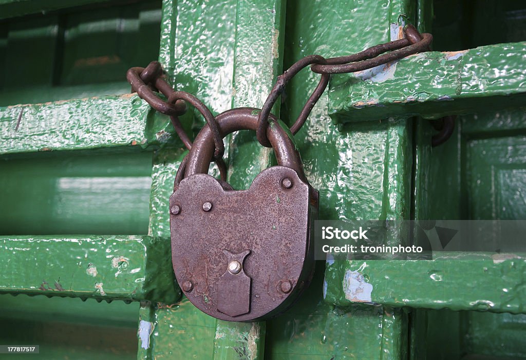 O rusty Trava em uma porta de madeira - Foto de stock de Antigo royalty-free